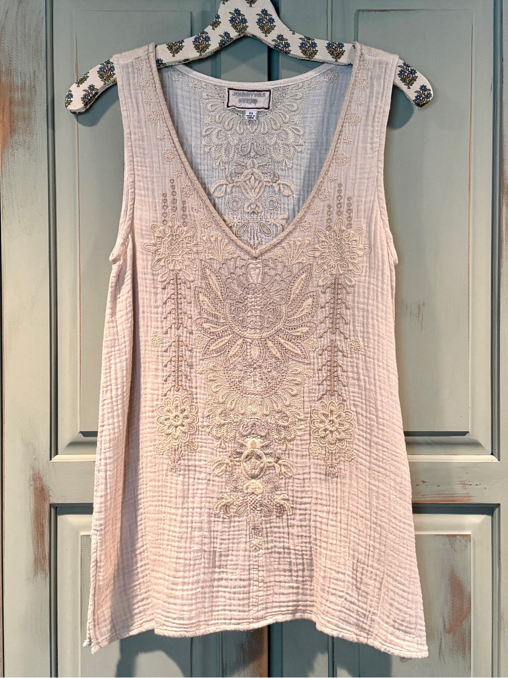 Johnny Was Embroidered Sleeveless Cotton Gauze TunicTank - Ecru